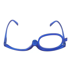 Portable Makeup Glasses Professional Flip Down Makeup Glasses Switchable Lens for Makeup Blue (+4.00) - 1411220100812-2