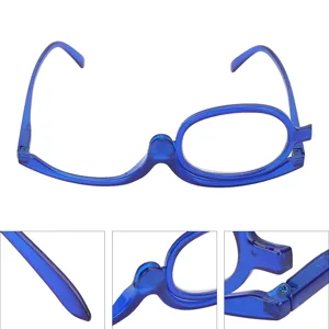 Portable Makeup Glasses Professional Flip Down Makeup Glasses Switchable Lens for Makeup Blue (+4.00) - 1411220100812-3