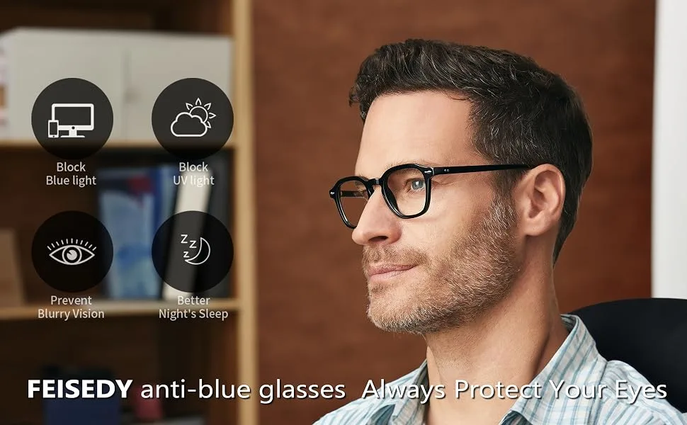 FEISEDY Women Men Blue Light Blocking Computer Glasses Retro Small Round Sqaure Frame Eyewear B2928 Black Frame 50 Millimeters - product information 1
