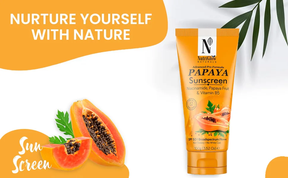 NutriGlow NATURAL'S Advanced Pro Formula Papaya Sunscreen SPF 50 No White Cast Lightweight For Oily & Dry skin 3.5Oz - nutriglow
