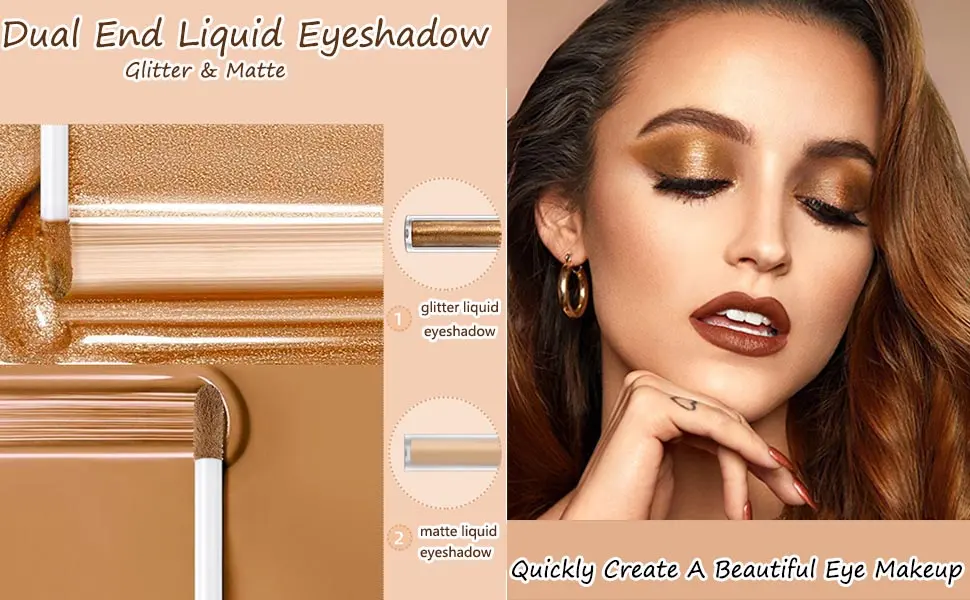2 in 1 Liquid Glitter Eyeshadow and Matte Eye hadows Eye Makeup Long Lasting Quick-Drying Opaque Gel-Based Formula Vegan & Cruelty-Free (5# Dark Brown) - dual end liquid eyeshadow