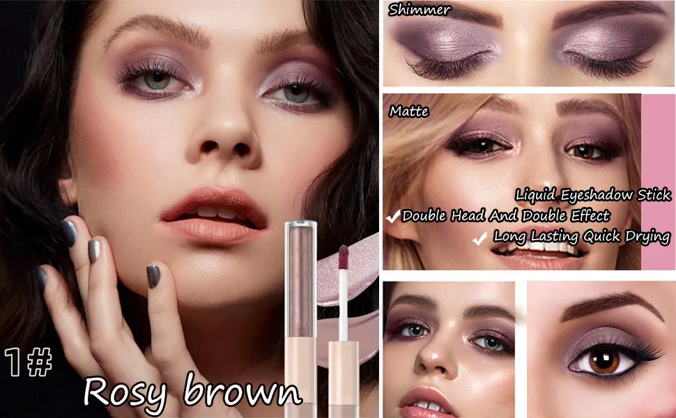 2 in 1 Liquid Glitter Eyeshadow and Matte Eye hadows Eye Makeup Long Lasting Quick-Drying Opaque Gel-Based Formula Vegan & Cruelty-Free (5# Dark Brown) - shimmer and matte