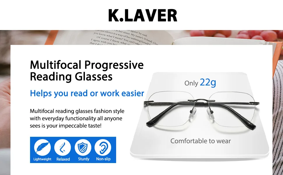 Photochromic Multifocus Progressive Rimless Reading Glasses Men Women Anti Blue Light Transition Multifocal Readers Clear 2.5 x - product information 1