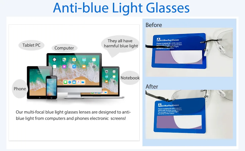 Photochromic Multifocus Progressive Rimless Reading Glasses Men Women Anti Blue Light Transition Multifocal Readers Clear 2.5 x - product information 4