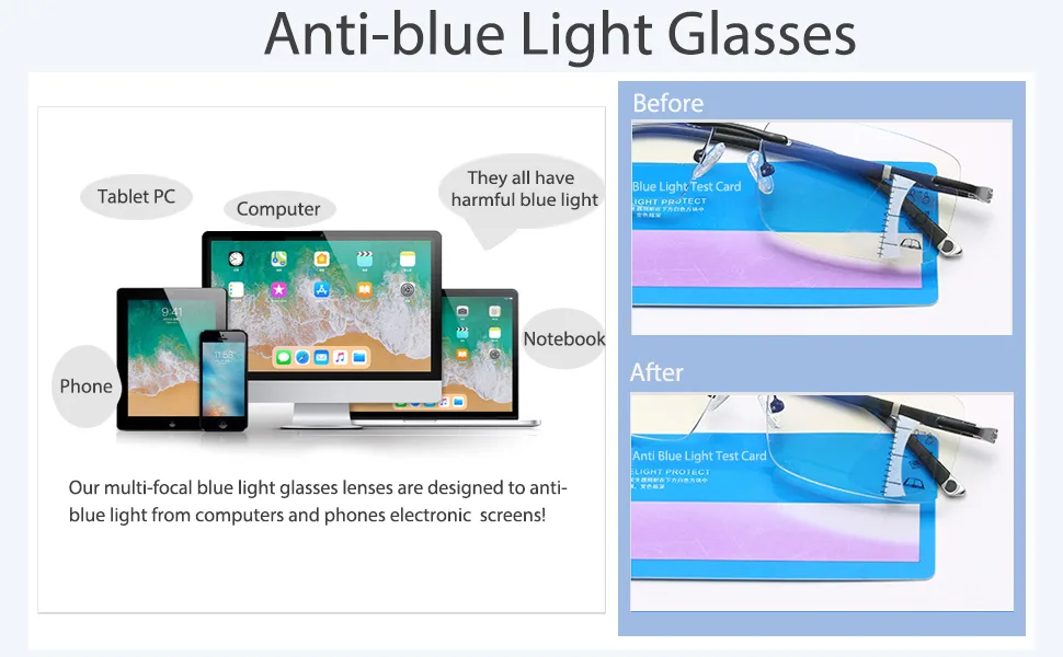 Photochromic Progressive Multifocal Reading Glasses Blue Light Blocking Glasses Rimless Transition Sunglasses Unisex Black-clear 2.0 x - product information 6