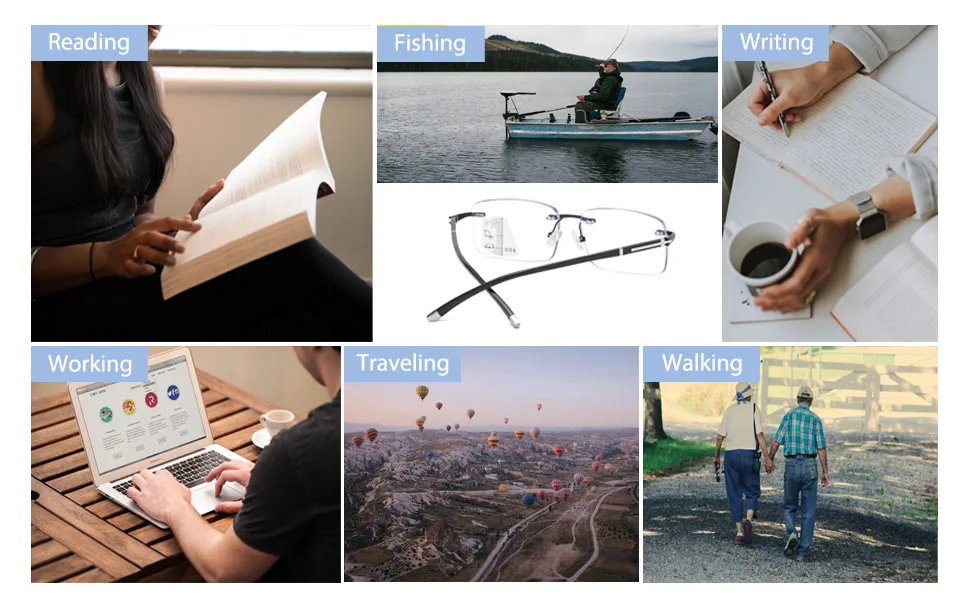 Photochromic Progressive Multifocal Reading Glasses Blue Light Blocking Glasses Rimless Transition Sunglasses Unisex Black-clear 2.0 x - product information 8