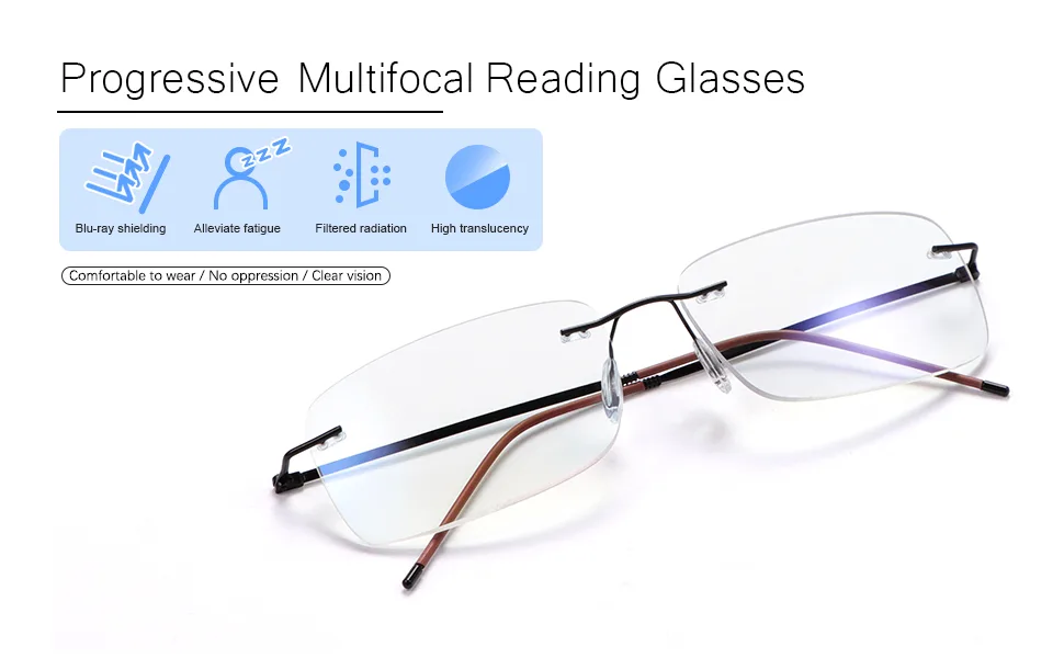 YIMI Progressive Multifocus Rimless Reading Glasses UV400 Computer Anti Blue Light Readers Transition Glasses for Men Women Brown 2.5 x - product information 1