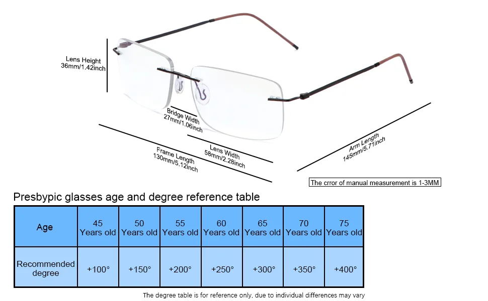 YIMI Progressive Multifocus Rimless Reading Glasses UV400 Computer Anti Blue Light Readers Transition Glasses for Men Women Brown 2.5 x - product information 6