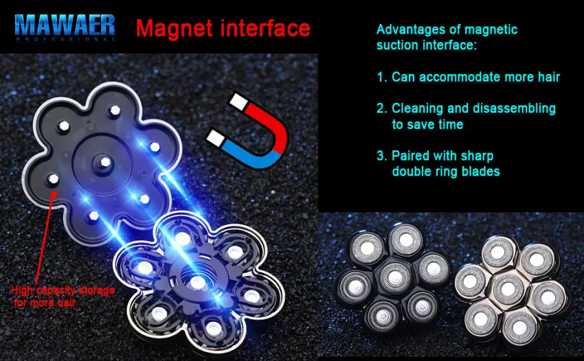 Universal Magnetic 7 Blades Head Shaver Replacement Heads Compatible with Freedom Eagle Shaver Compatible with mainstream shaver brands Universal replacement heads (7 Silver) - MAWAER 7 blades head shaver replacement heads Compatible with Freedom Gold shaver and some brands.