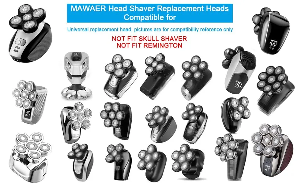 Universal Magnetic 7 Blades Head Shaver Replacement Heads Compatible with Freedom Eagle Shaver Compatible with mainstream shaver brands Universal replacement heads (7 Silver) - MAWAER head shaver replacemenet heads Compatible with Freedom Gold shaver