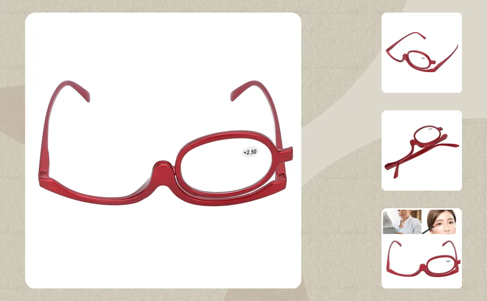 Fashionable Magnifying Glasses Magnifying Makeup Glasses with Single Lens Rotatable Red for Women (+2.50) - 1411220100711-1