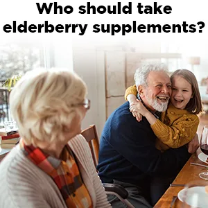 Nature Made Elderberry 400 mg Extract with Vitamin C and Zinc, Dietary Supplement for Immune Support, 60 Capsules, 60 Day Supply - Photograph stating who should take a Black elderberry Supplement