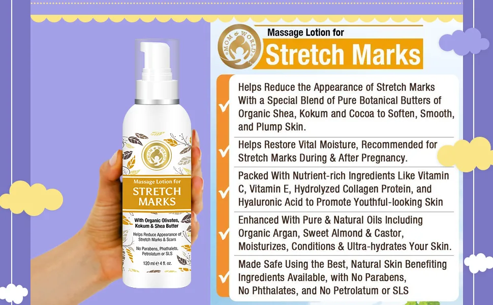 Mom & World Massage Lotion For Stretch Marks -120ml - With Organic Olivates Kokum & Shea Butter - product information 2