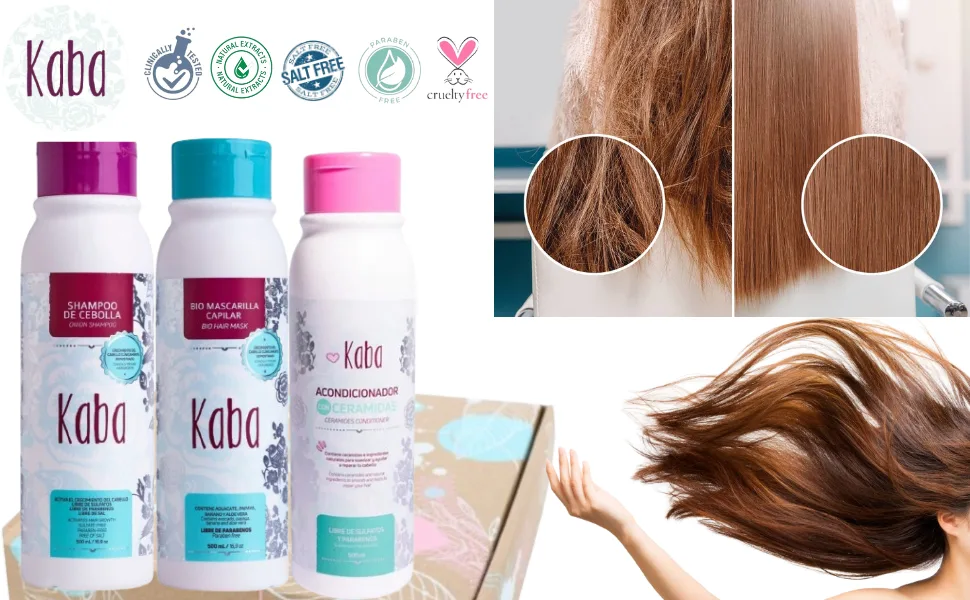 KABA Kit de Crecimiento: Shampoo de Cebolla Mascarilla Capilar y Acondicionador de Ceramidas - KABA, KABA SHAMPOO DE CEBOLLA, KABA TONICO CAPILAR CRECIMIENTO INTENSIVO, OLAPLEX