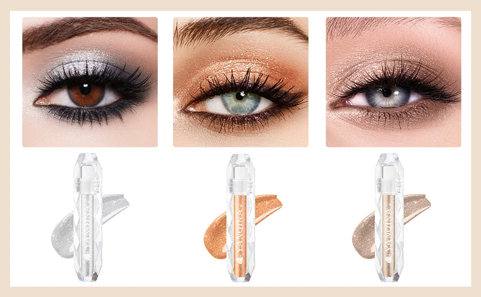 Vtrem Liquid Glitter Eyeshadow Silver Orange Bronze 3 Colors Liquid Eyeshadow Set Long-Lasting Multi-Dimensional Eye Looks Makeup Eyeshadow for Women - Liquid Glitter Eyeshadow