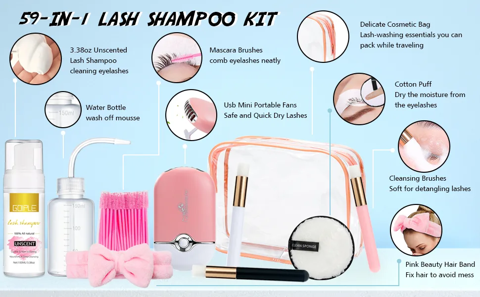 Lash Shampoo for Lash Extensions Eyelash Extension Cleanser Lash Mousse Lash Remover for Lash Extensions Makeup Bag Lash Cleaning Kit - ashes cleaning kit