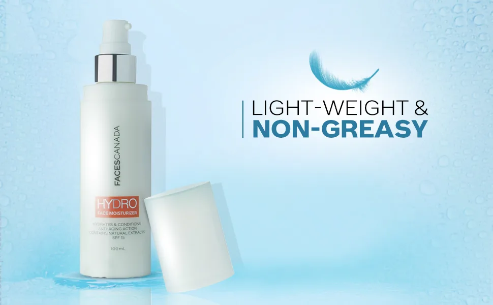 Hydro Face Moisturizer with SPF 15 | Natural Hydrating & Anti Aging Formula | Lightweight & Non Greasy | for Radiant Skin | 3.38 Fl Oz (100ml) - FACESCANADA Hydro Face Moisturiser 100 ml