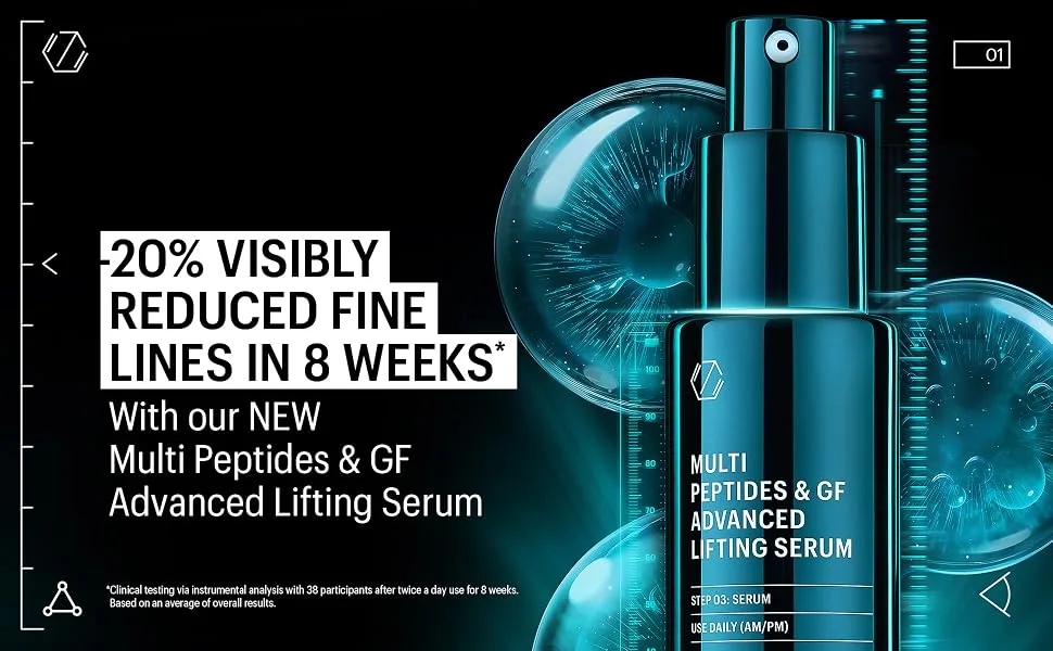 Allies of Skin Multi Peptides & GF Advanced Lifting Serum with 3% sh-Oligopeptide-1 (Growth Factor) Complex 9% Lifting Peptide Complex MSM Copper Lysinate Phospholipids & Glycolipids. 30 ml/ 1 oz - GF Serum