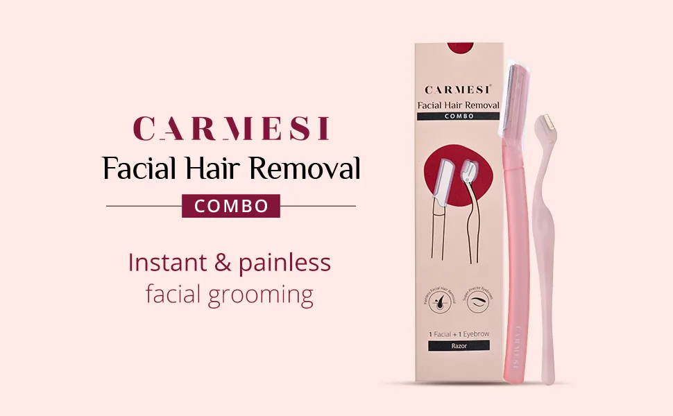 Facial Hair Removal Combo with Face Razor + Eyebrow Razor | Painless & Precision Face Hair Removal | for Eyebrows Upper Lip Peach Fuzz & Forehead - Carmesi Women