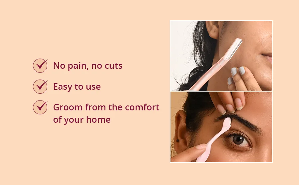 Facial Hair Removal Combo with Face Razor + Eyebrow Razor | Painless & Precision Face Hair Removal | for Eyebrows Upper Lip Peach Fuzz & Forehead - Carmesi Women