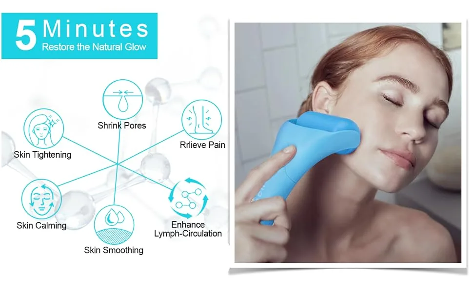 AUDUODUO Premium Ice Face Roller with EXTRA Roller for Long Lasting Cold ice roller for Face Neck Body Cold therapy for Face & Eye Puffiness Blue - ice roller for face