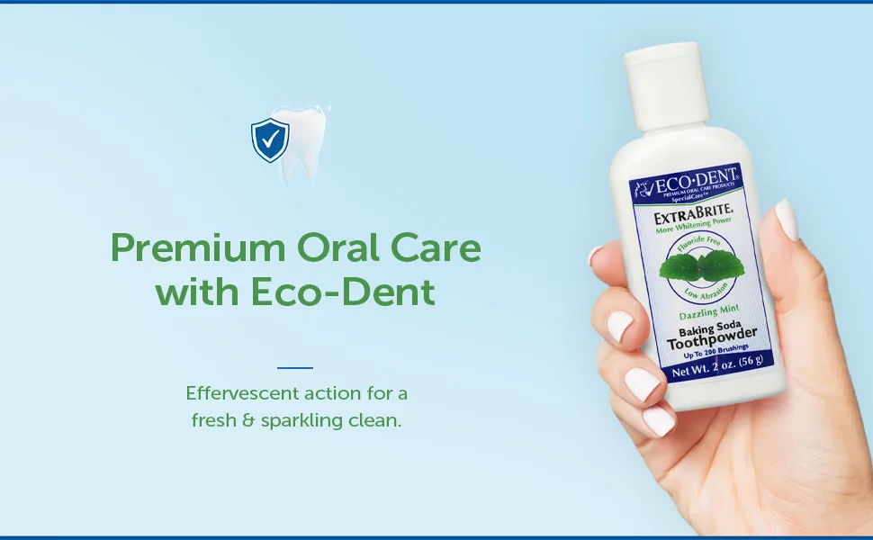 Eco-Dent ExtraBrite Baking Soda Toothpowder Mint - Fluoride-Free Toothpaste Powder SLS-Free Tooth Powder with Oxidizing Calcium Peroxide Whitening Toothpaste Alternative 2 Oz - product information 1