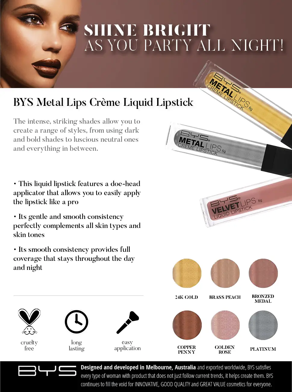 BYS Metal Lips Cr me Liquid Lipstick (See More Shades) (Bronzed Medal) - product information 1