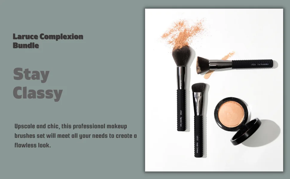LARUCE 5PC Professional Vegan Eye Makeup Brush Set | Apply Foundation Blend Define Shade Highlight & More - Laruce Complexion Brush Bundle