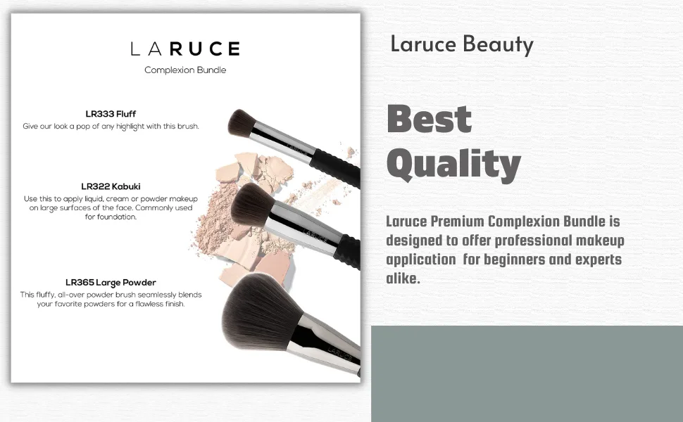 LARUCE 5PC Professional Vegan Eye Makeup Brush Set | Apply Foundation Blend Define Shade Highlight & More - Laruce Complexion Brush Bundle
