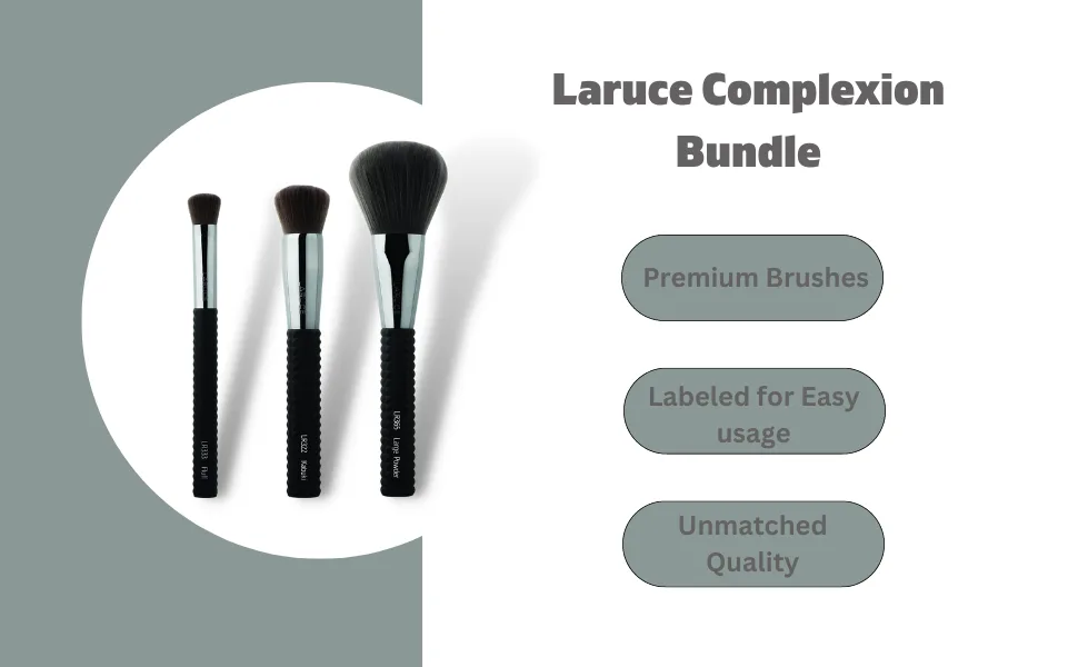 LARUCE 5PC Professional Vegan Eye Makeup Brush Set | Apply Foundation Blend Define Shade Highlight & More - Laruce Complexion Brush Bundle