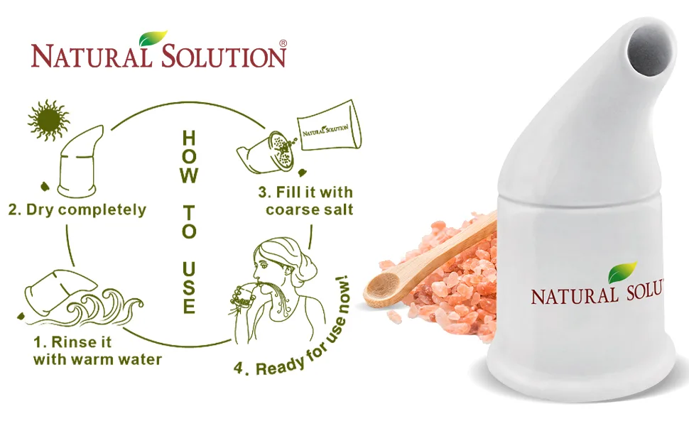 Natural Solution Ceramic Salt Inhaler with 2 Himalayan Pink Salt Refills, Relief Breathing Congestion, White - inhaler