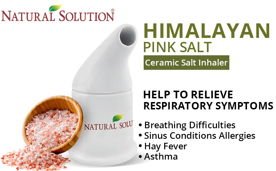 Natural Solution Ceramic Salt Inhaler with 2 Himalayan Pink Salt Refills, Relief Breathing Congestion, White - nasal inhaler