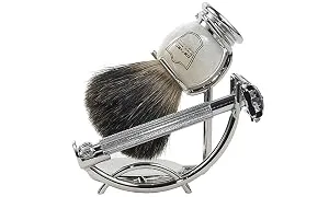 Parker 29L Safety Razor Shave Set - Includes Black Badger Brush Stand & Parker 29L Butterfly Open Safety Razor - product information 2