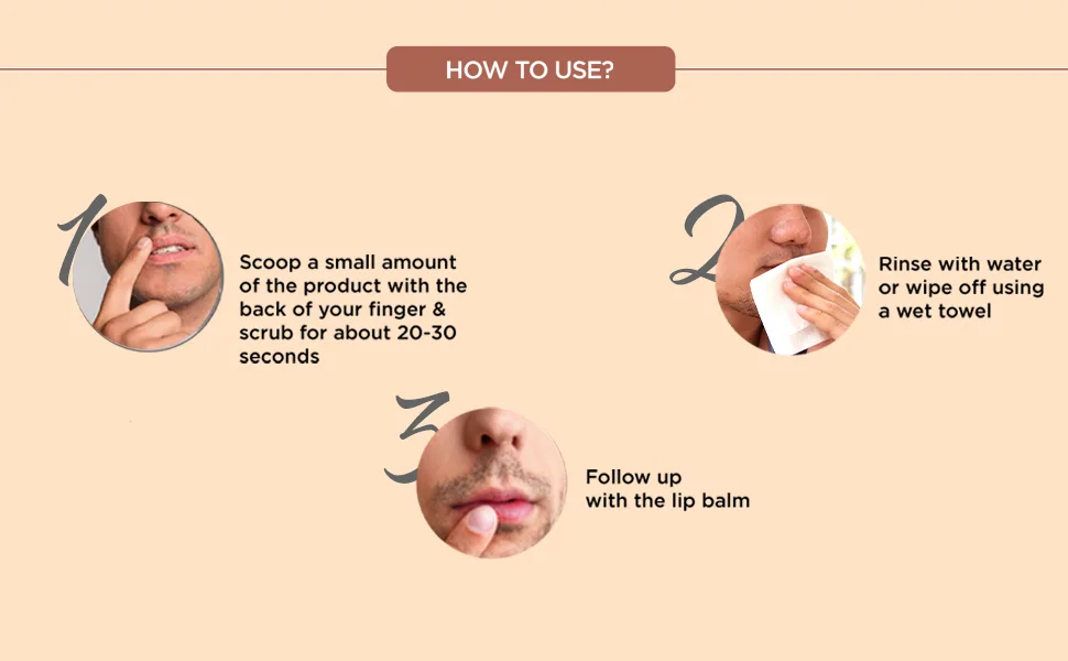 The Man Company Lip Care Combo Lip Scrub & Lip Balm for Dry/Chapped Lips | Lightening & Brightening Dark Lips | Damaged Lips | Soft Supple - how to use