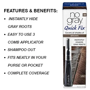 No Gray Quick Fix Light Brown Instantly Hide Gray Roots Easy to Use 3 Comb Applicator Compact & Travel Friendly - features and benefits