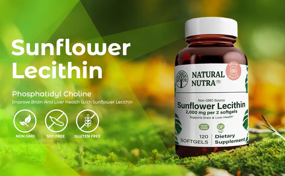 Natural Nutra Sunflower Lecithin Supplement 2000 mg, Improve Liver Function, Memory Booster, Non-GMO, Gluten Free, 120 Softgels 120 Count (Pack of 1) - flower