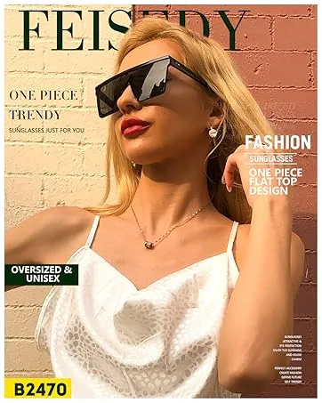 FEISEDY Women Men Blue Light Blocking Glasses Frame Oversized Designer Luxury Square Eyewear B2695-FF Bright Black Frame 51 Millimeters - 2470
