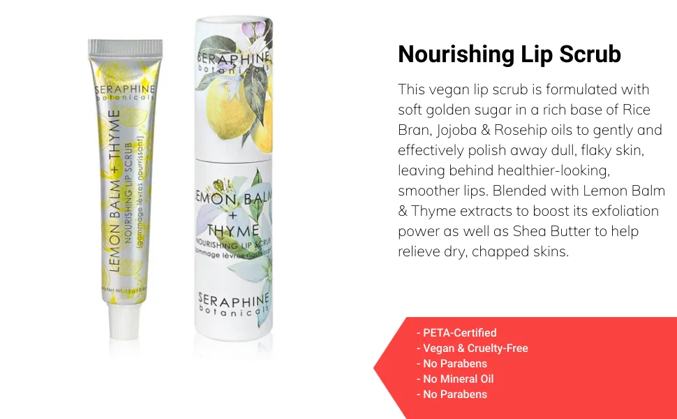 Seraphine Botanicals Lemon Balm + Thyme Nourishing Lip Scrub - Exfoliating Lip Treatment Moisturizer for Dry and Flaky Lips Vegan 0.46 oz - product information 3