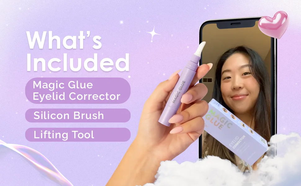 Magic Glue Eyelid Corrector - Eyelid Lifter Clear Adhesive for Hooded eyelids Waterproof and Makeup Proof Invisible Adhesive Pen - whats included