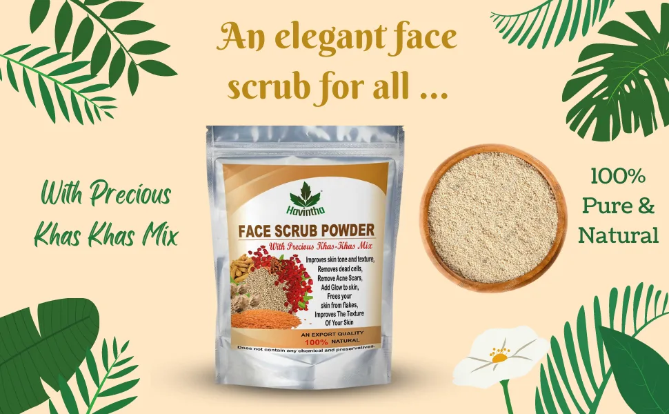 Havintha Natural Face Scrub Powder with Khas-Khas for Removes Blackheads & dead cells All Skin Types - 227 GM - face scrub