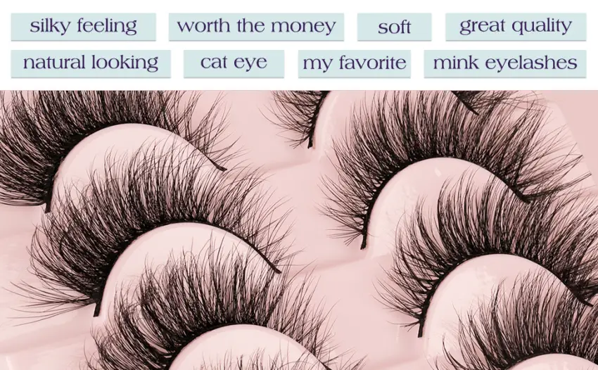 Natural False Eyelashes Mink Lashes Wispy Cat Eye Lashes Fluffy Pack 3D Strip Short Volume Fake Eyelashes 10 Pairs Bulk Cat Eye_Fluffy+ - cat eye lashes