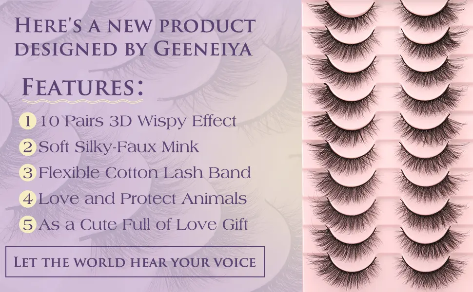 Natural False Eyelashes Mink Lashes Wispy Cat Eye Lashes Fluffy Pack 3D Strip Short Volume Fake Eyelashes 10 Pairs Bulk Cat Eye_Fluffy+ - wispy lashes
