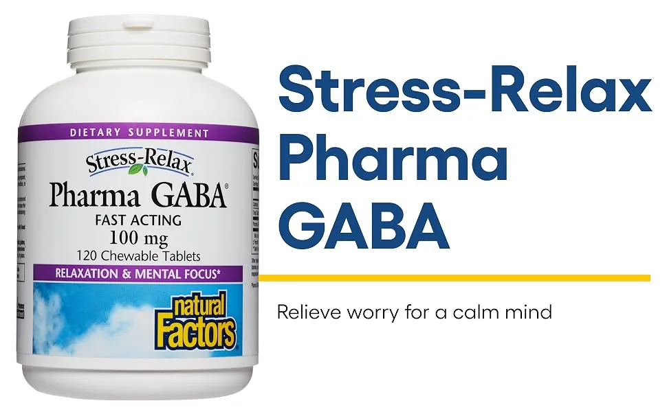 Natural Factors, Stress-Relax Chewable Pharma GABA, Supports Relaxation and Mental Focus, 120 Count (Pack of 1) - Stress-Relax Pharma GABA Relieve worry for a calm mind