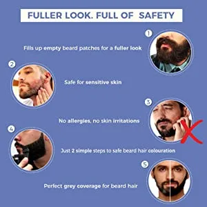 Indus Valley 100% botanical Hypo Allergic Mustache and Beard Color for Men | Long Lasting Vegar and cruelty free (Black) - beard color for men