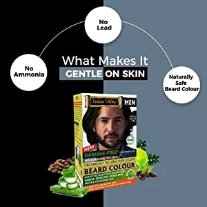 Indus Valley Natural Damage Free Men Mustache & Beard Color for Gray Hair Black - beard dye for men