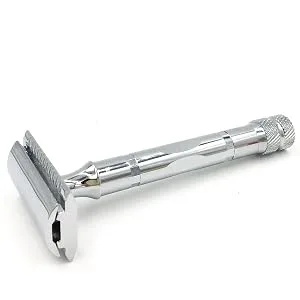Parker 89R 3-Piece Safety Razor Handle with Chrome Plated Brass Handle and 5 Parker Premium Double Edge Razor Blade Refills - Parker