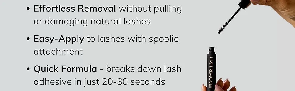 Lash Remover - Adhesive Remover For Eyelash Extensions With Spoolie Attachment - Easy Apply - Effortless Removal, Easy-Apply, Quick Formula