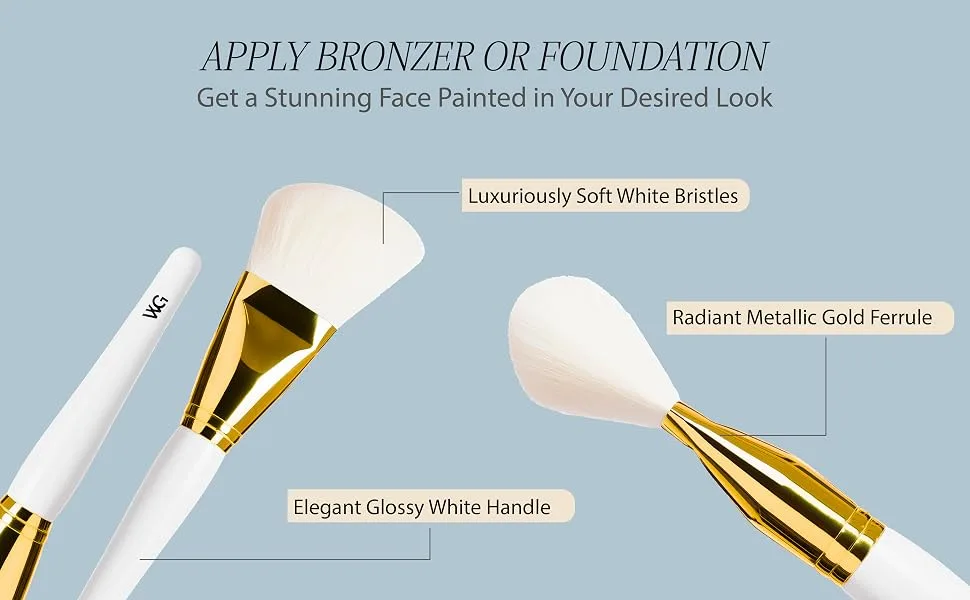 White Gold Synthetic Face Brush #1 Large Bronzer Brush - White Bristle