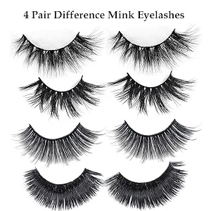 Eyelashes Eyeliner Kit 2020 Upgraded Self-Adhesive False Lashes 4 Pairs Long Dramatic Mink Lashes Wispy Lashes Self-adhesive Eyeliner-No Glue No Magnet Needed False Lashes Tweezers (Diamond Silver) - 4 Pair Difference Mink Eyelashes