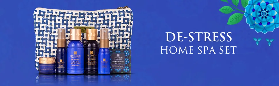 SPA CEYLON De-stress Home Spa Set | Ayurvedic Spa Gift Kit | Soothing and Harmonizing the Body and Mind | Natural Pampering Set - home spa set